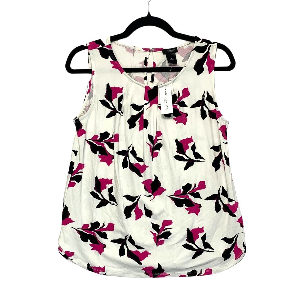 Ann Taylor Factory Floral Sleeveless Top NWT Women's Sz S White Lightweight